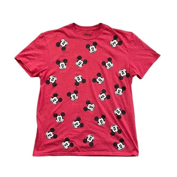 DISNEY Micky Mouse Crewneck T-Shirt Red Black White Size Large - Picture 1 of 4